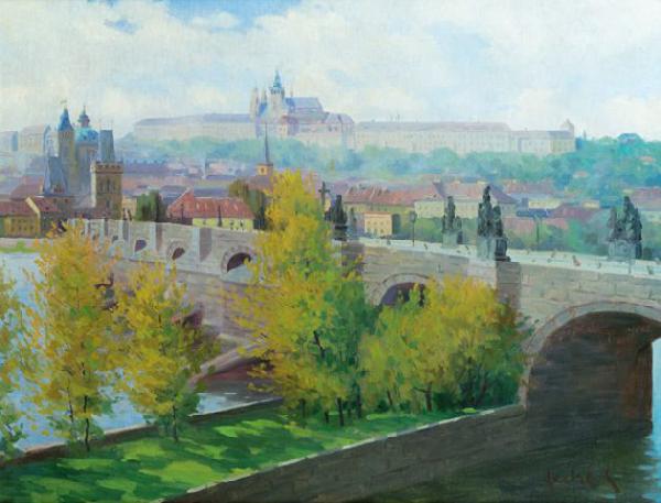 Stanislav Feikl View of Prague Castle over the Charles Bridge by Czech painter Stanislav Feikl Germany oil painting art